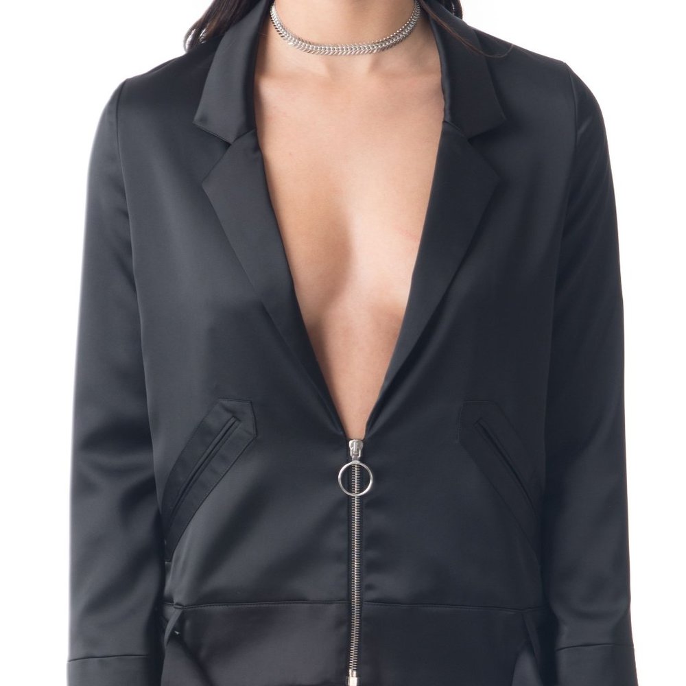 Orseund Iris New York Black Satin Zip Jacket Blazer Coat S M